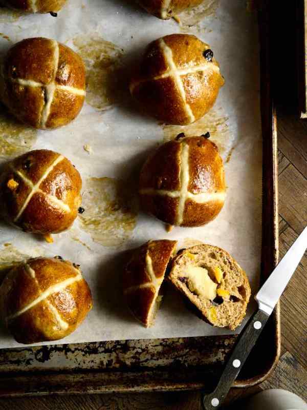 marzipan-stuffed hot cross buns